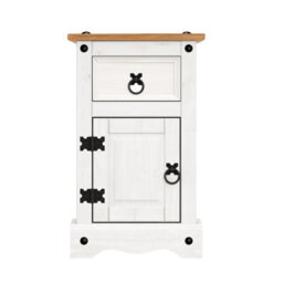 Mercers Furniture Corona White Narrow Pot Cupboard 1 Door 1 Drawer Bedside Table Cabinet Solid Pine With Mexican Styling - thumbnail 3
