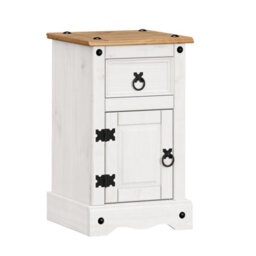 Mercers Furniture Corona White Narrow Pot Cupboard 1 Door 1 Drawer Bedside Table Cabinet Solid Pine With Mexican Styling - thumbnail 2