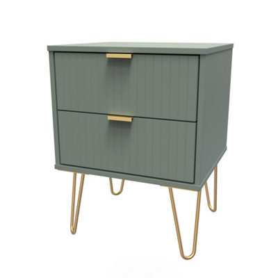 Moderna Ready Assembled Matt Green 2 Drawer Wide Bedside Chest (H)505mm (W)395mm (D)415mm - image 1