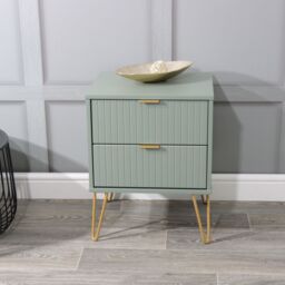 Moderna Ready Assembled Matt Green 2 Drawer Wide Bedside Chest (H)505mm (W)395mm (D)415mm - thumbnail 3