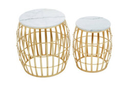 Orsina Jolie Set Of Two Round Table With White Marble And Gold Frame - thumbnail 2