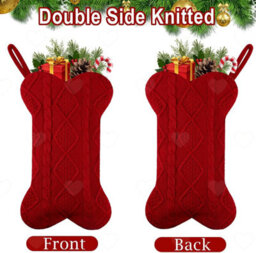 Amorly 3Pcs Knitted Dog Christmas Stockings, Red Bone Shaped Pet Hanging Sacks, Festive Ornaments For Indoor Christmas Decorations - thumbnail 3