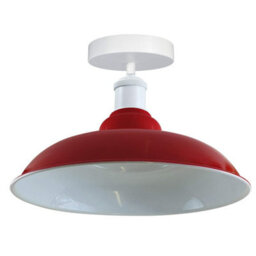 Vintage Flush Mount Ceiling Ligh E27 Holder With 32Cm Red Ceiling Lampshade Easy Fit Metal Semi Flush Lighting - thumbnail 6