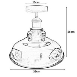 Vintage Flush Mount Ceiling Ligh E27 Holder With 32Cm Red Ceiling Lampshade Easy Fit Metal Semi Flush Lighting - thumbnail 4