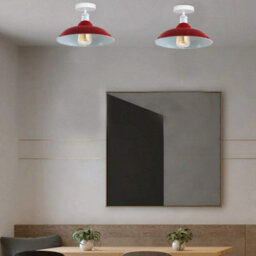 Vintage Flush Mount Ceiling Ligh E27 Holder With 32Cm Red Ceiling Lampshade Easy Fit Metal Semi Flush Lighting - thumbnail 2