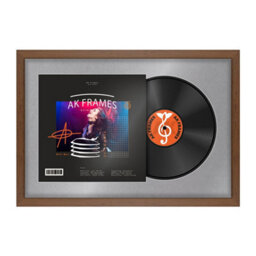 "AK Frames 25X17"" Walnut Modern Vinyl Record Frame With Mid Grey Mount For 12 Inch Lp Cover & Disc - Overlapped Design" - thumbnail 1