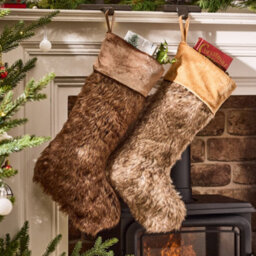 Dibor Set Of 2 Traditional Beresford Light Brown & Dark Brown Faux Fur Xmas Gift Decoration Christmas Stocking For Kids - thumbnail 1