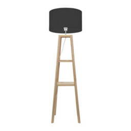 Valuelights Wakefield Two Storage Shelf Wooden Floor Lamp With Black Fabric Shade - thumbnail 2