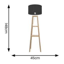 Valuelights Wakefield Two Storage Shelf Wooden Floor Lamp With Black Fabric Shade - thumbnail 4