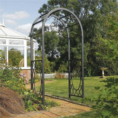 Rowlinson Wrenbury Round Top Steel Metal Garden Arch Grey Pergola Plant Support - image 1