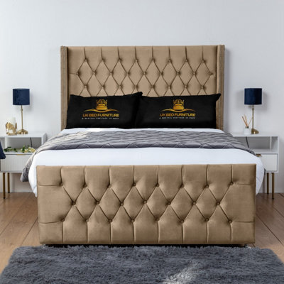 UKBEDFURNITURE Emily Beige Plush Wingback Divan Bed Base With 54 Inch Headboard & 10 Inch Orthopaedic Mattress - No Storage - image 1