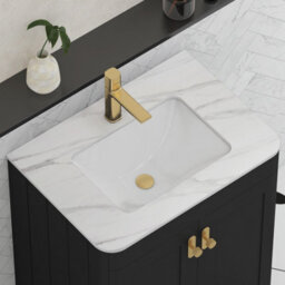 Royal Bathrooms Henley 600mm Matt Nocturne Black Floor Standing Vanity Unit 2 Door With Carrara White Top & Brushed Brass Knob - thumbnail 6