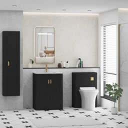 Royal Bathrooms Henley 600mm Matt Nocturne Black Floor Standing Vanity Unit 2 Door With Carrara White Top & Brushed Brass Knob - thumbnail 3