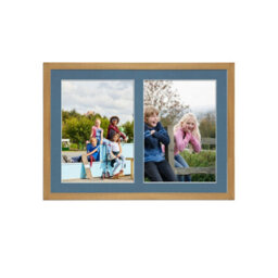 AK Frames 20X14 Oak Sleek Multi Photo Frame With Pompadour Mount - Holds 2 Apertures (2X) A4 Photos - thumbnail 1