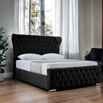 UKBEDFURNITURE Isabella Black Slatted Base Upholstered Bed Frame - With 10 Inch Orthopedic Mattress - 48 Inch Headboard - image 1