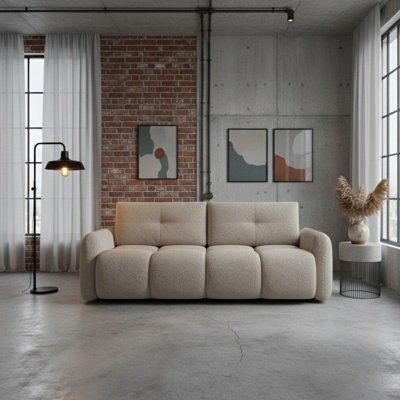 Sandy 3 Seater Convertible Sofa With Storage Comfortable Fabric Couch For Living Room Beige - image 1