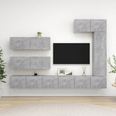 Berkfield 7 Piece Tv Cabinet Set Concrete Grey Engineered Wood - image 1