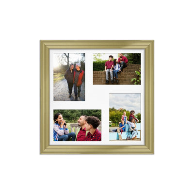 AK Frames 12X12 Gold Classic Multi Photo Frame With White Mount - Holds 4 Apertures (4X) 6X4 Photos - image 1