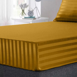 Ameha Stripe Fitted Sheet 40 Cm Deep Pocket- Hypoallergenic Easy Care Ochre Bed Sheets Uk Double Bedsheet(137X190Cm) - thumbnail 3