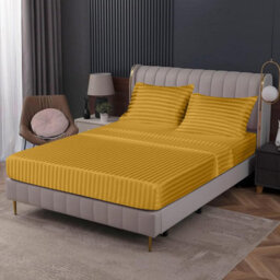 Ameha Stripe Fitted Sheet 40 Cm Deep Pocket- Hypoallergenic Easy Care Ochre Bed Sheets Uk Double Bedsheet(137X190Cm) - thumbnail 5