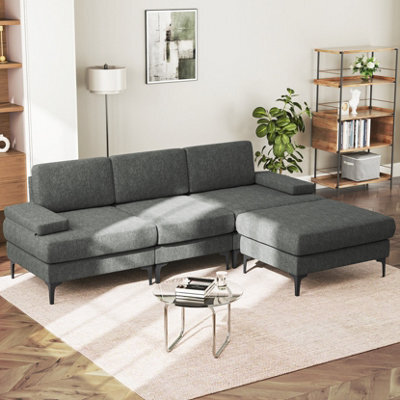 244Cm Corner Sofas For Living Room, Chenille Loveseat Couch Set, 4 Seater Sofa, Grey