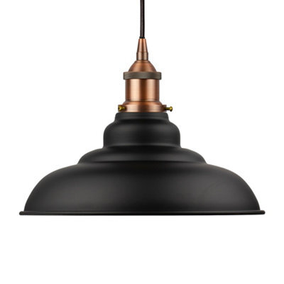 Matt Black St Edmund's Painted Dome Pendant Light With Matt Antique Copper Lamp Holder And Black Round Cable - Se Home - image 1