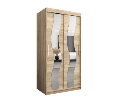 Arte Seville Sliding Door Wardrobe With Mirrored Doors And Spacious Shelves In Oak Sonoma (H)2000mm (W)1000mm (D)620mm - image 1