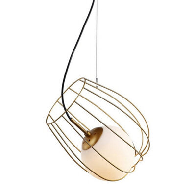 Luminosa Lighting Luminosa Modern Hanging Pendant Golden 1 Light  With Gold, White Shade, E27 - image 1