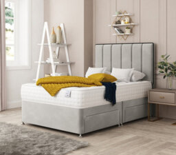 Bed Choices Herringbone Plush Velvet Divan Bed With Mattress, Headboard & 4 Storage Drawers  - Small Double - thumbnail 1