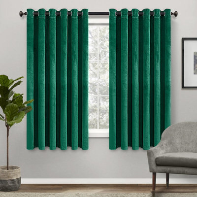 Ameha Green Emerald Velvet Curtains Insulated Thick Thermal Eyelet Ring Top Curtain Pair Tie Backs - image 1