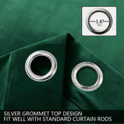 Ameha Green Emerald Velvet Curtains Insulated Thick Thermal Eyelet Ring Top Curtain Pair Tie Backs - thumbnail 8