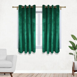 Ameha Green Emerald Velvet Curtains Insulated Thick Thermal Eyelet Ring Top Curtain Pair Tie Backs - thumbnail 3