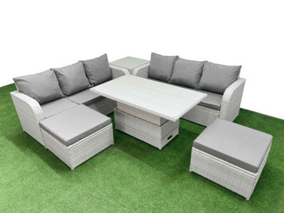 Fimous Outdoor Garden Furniture Sets 8 Seater Adjustable Lifting Dining Or Coffee Table Lounge Sofa 2 Big Footstool Side Table - image 1