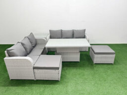 Fimous Outdoor Garden Furniture Sets 8 Seater Adjustable Lifting Dining Or Coffee Table Lounge Sofa 2 Big Footstool Side Table - thumbnail 2