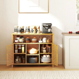 Bamboo Bathroom Cabinet 2 Door Storage Organizer With Shelves - thumbnail 3