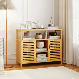 Bamboo Bathroom Cabinet 2 Door Storage Organizer With Shelves - thumbnail 5