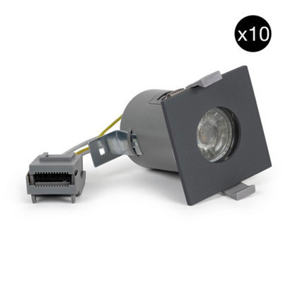 10 Pack - Graphite Grey Gu10 Square Fire Rated Downlight - Ip65 - Se Home - image 1