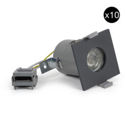 10 Pack - Graphite Grey Gu10 Square Fire Rated Downlight - Ip65 - Se Home