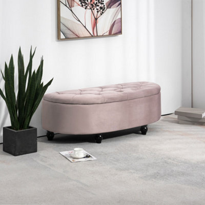 Homcom Semi-Circle Storage Ottoman Bench Tufted Upholstered Pink - image 1