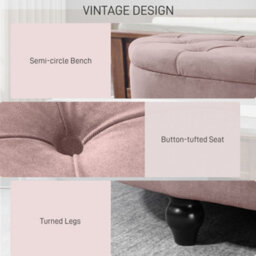 Homcom Semi-Circle Storage Ottoman Bench Tufted Upholstered Pink - thumbnail 6