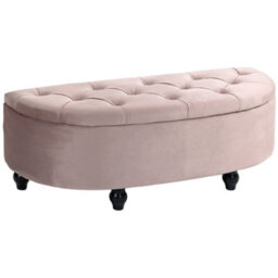 Homcom Semi-Circle Storage Ottoman Bench Tufted Upholstered Pink - thumbnail 2
