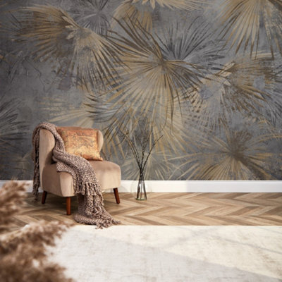 I Love Wallpaper Abstract Palm Mural In Grey And Sand (350Cm X 240Cm) - image 1