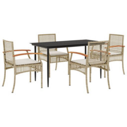 Berkfield 5 Piece Garden Dining Set With Cushions Beige Poly Rattan - thumbnail 2