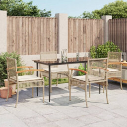 Berkfield 5 Piece Garden Dining Set With Cushions Beige Poly Rattan
