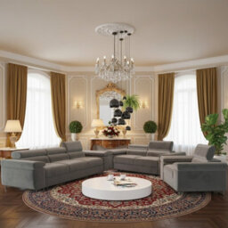 Torezio 3 2 1 Living Room Sofa Set Chipboard Frame Hr Foam Wave Springs Fixed Backs Adjustable Headrests Grey