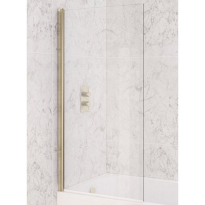 Aquarius Levaqua Straight 6mm Brushed Brass Hinged Bath Screen 1400 X 800mm Aq490112 - image 1