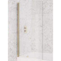 Aquarius Levaqua Straight 6mm Brushed Brass Hinged Bath Screen 1400 X 800mm Aq490112 - thumbnail 1
