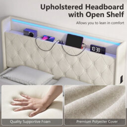 Homcom Lift Up Storage Bed Frame With Rgb Led Lights, 135 X 190Cm, Cream - thumbnail 7