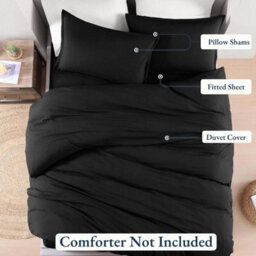 Bedlooms Black Plain Dyed Duvet Cover Complete Bedding Set, Breathable & Anti-Allergic Microfiber, Super King 260X220Cm - thumbnail 3