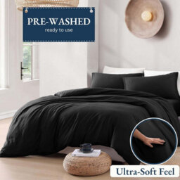 Bedlooms Black Plain Dyed Duvet Cover Complete Bedding Set, Breathable & Anti-Allergic Microfiber, Super King 260X220Cm - thumbnail 2